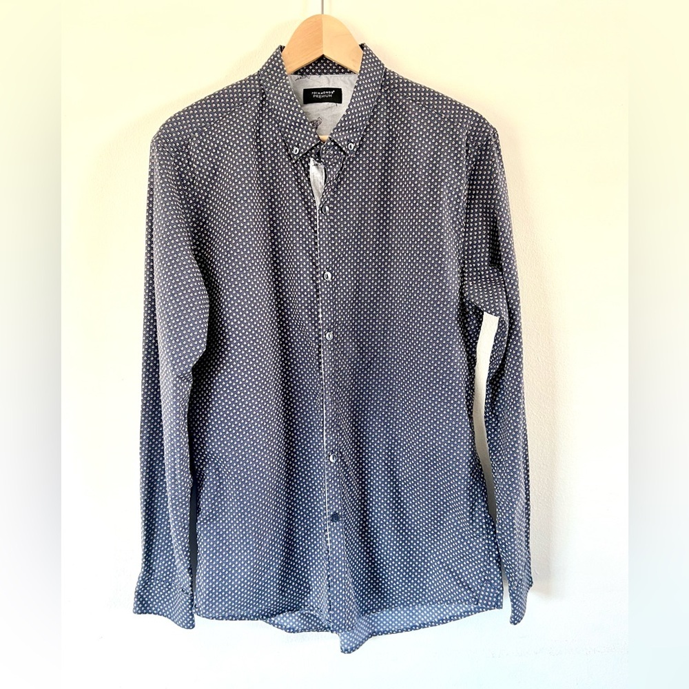 7 Diamonds Premium Blue Mini‎ Repeating Pattern Button Down Shirt Size Medium